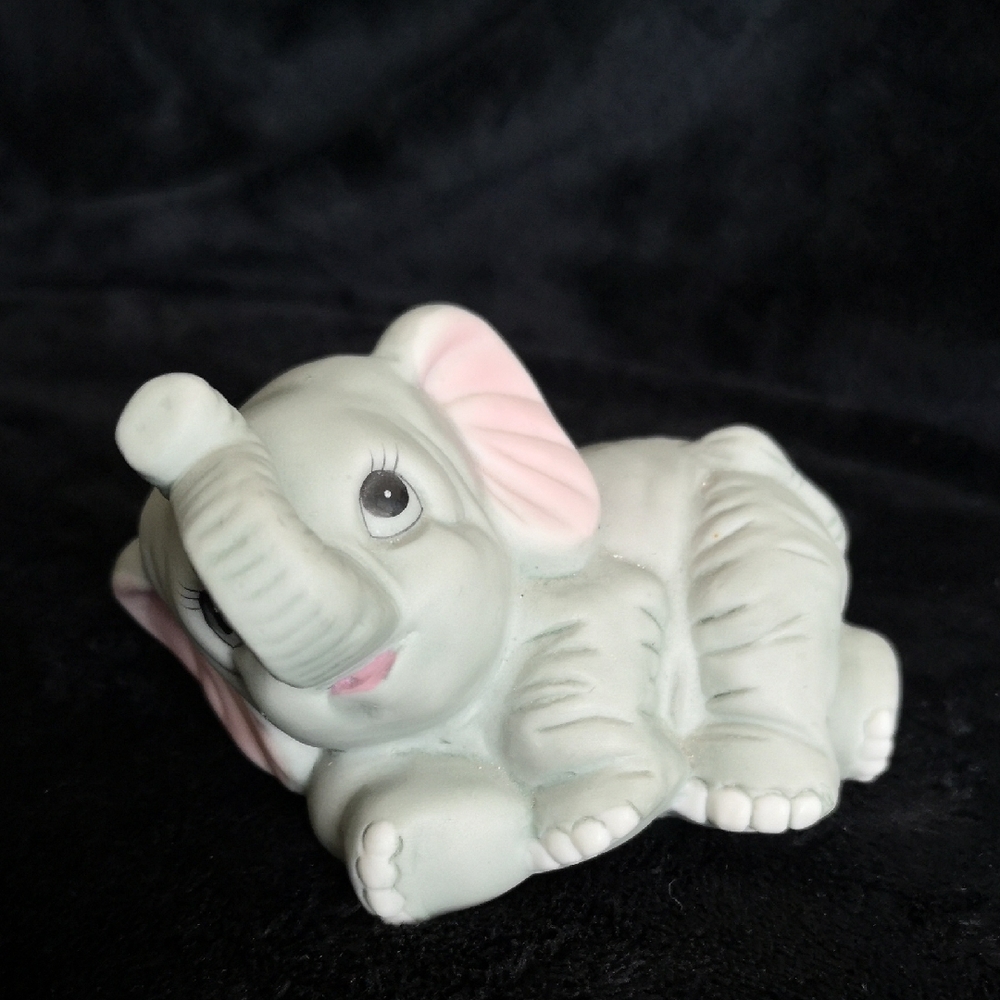 Adorable Vintage Baby Elephant Ceramic Figurine Stamped on Bottom